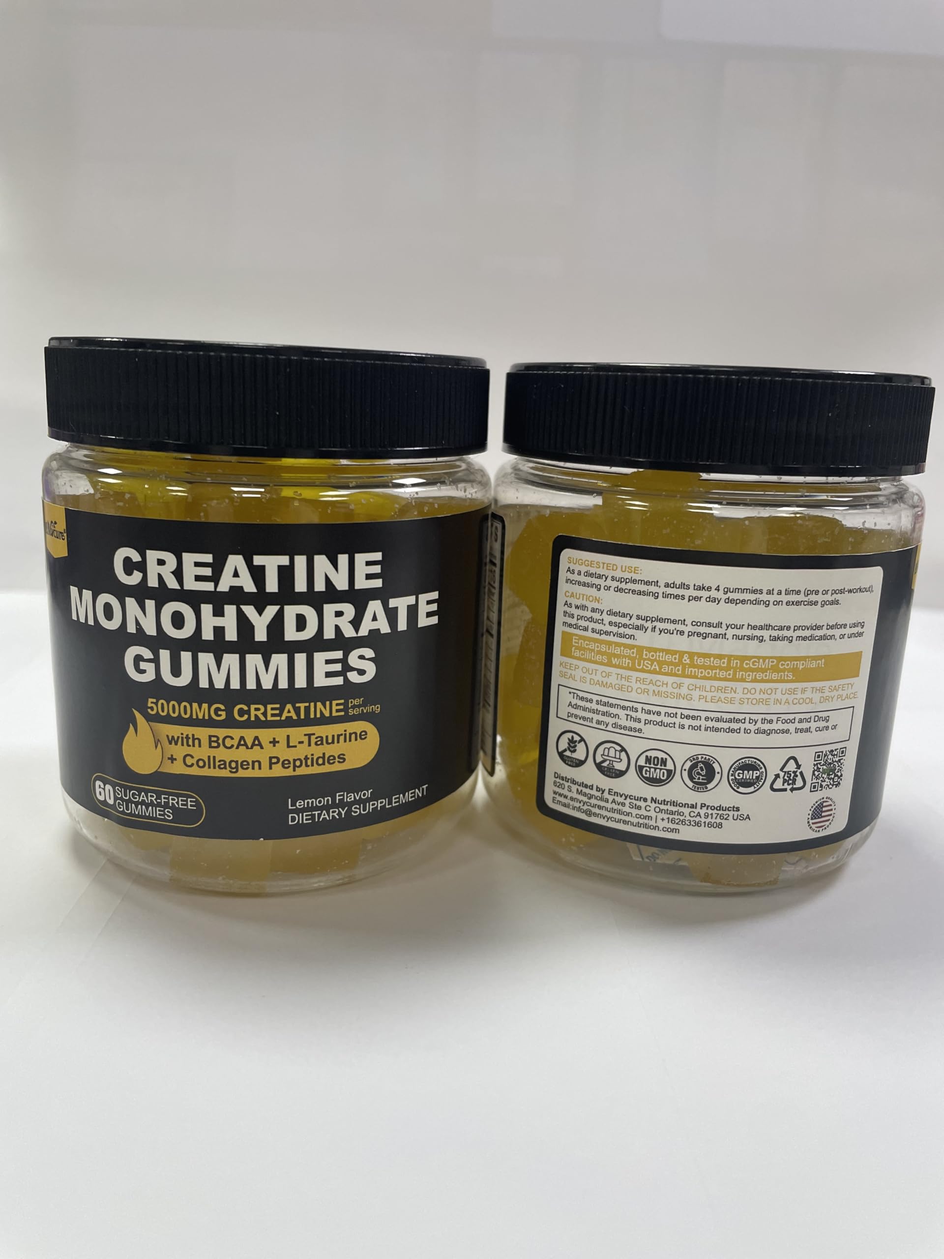 Creatine Monohydrate Gummies for Men & Women - with BCAA, Collagen Peptides, L-Taurine, Vitamin B12, D3, Chewables Creatine Monohydrate 5g Per Serving, Natural Lemon Flavor, Sugar Free, 2 Pack — Amazon image 7