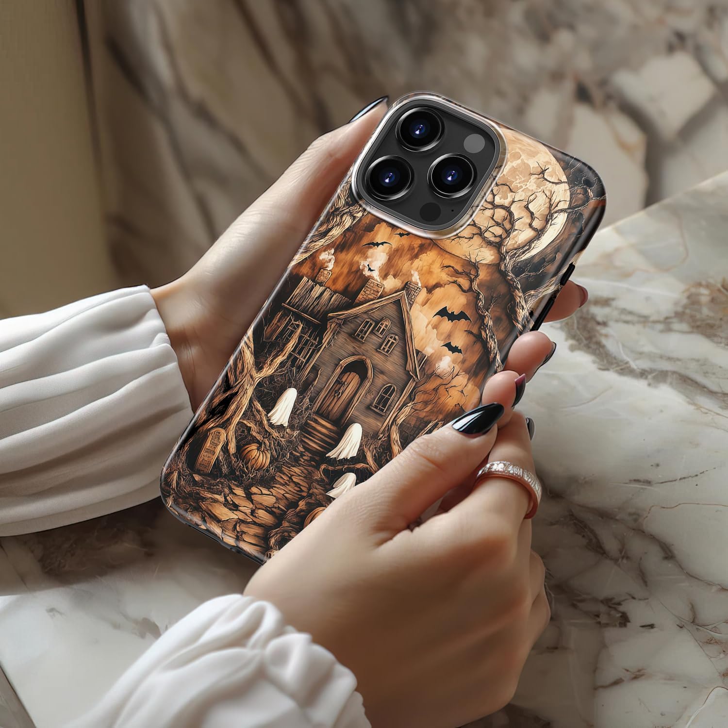 MERRO for iPhone 16 Pro Case - Wireless Charging Compatible - Dual-Layer Hard Shell & Silicone Cover - Protective Phone Case with Cute Wildflower Designs for Women - Mystic Moonlit Manor - Image 2