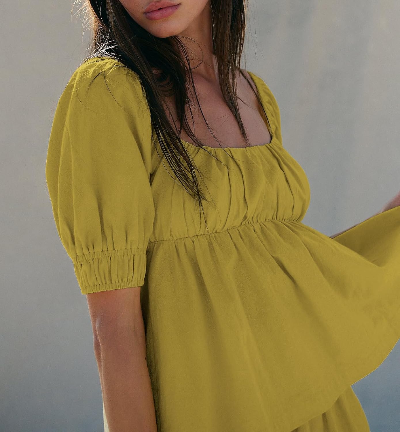 Womens 2 Piece Suit Red Bodysuit Square Neck Puff Sleeve Tie Bow Back Babydoll Tops Summer Beach Casual Shorts Set