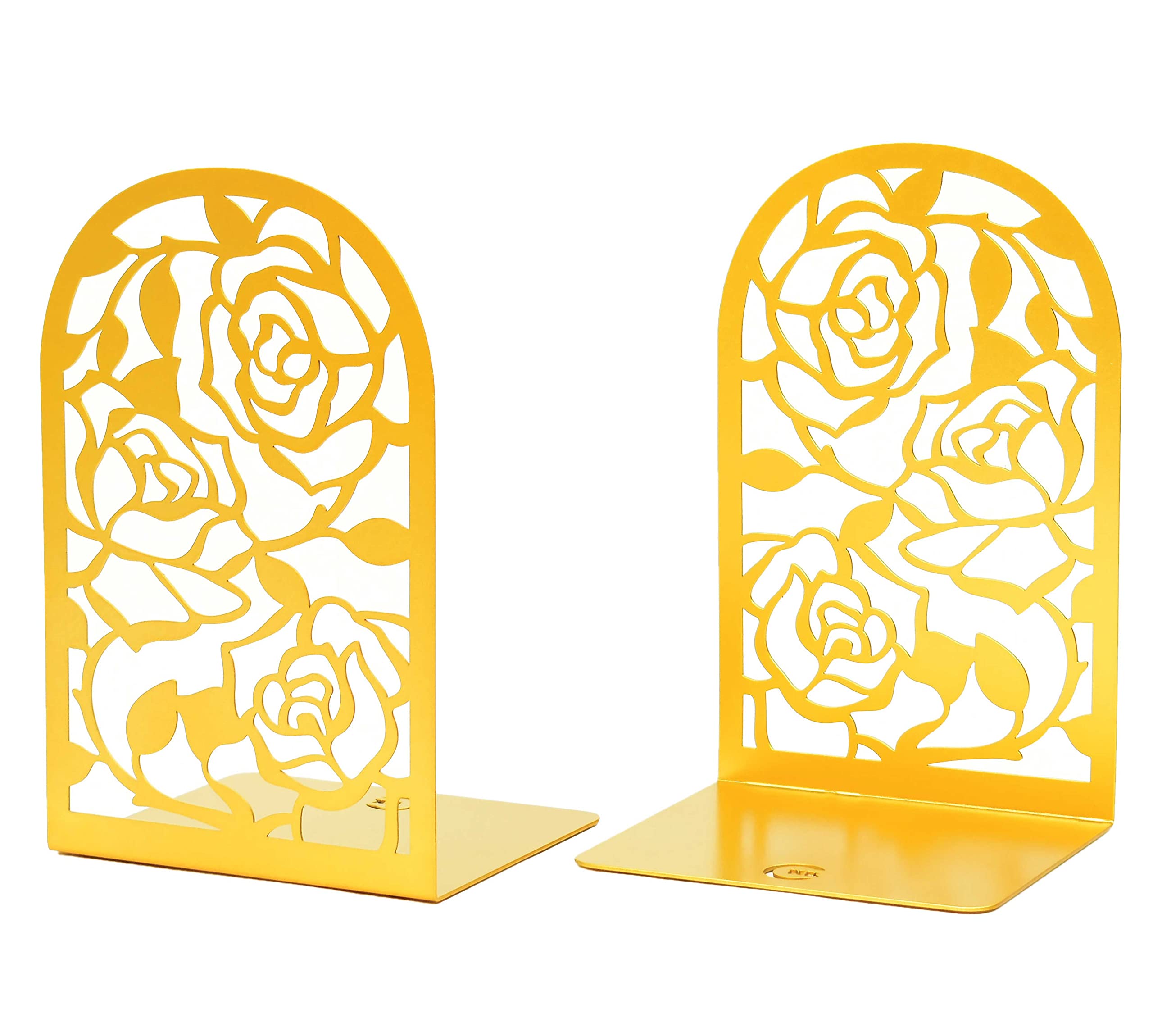 CNKBook Ends , Premium BookEnds for Book Shelves Book Stopper, Metal Book Ends for Home Office Heavy Books, Book Shelf Holder, Home Decorative, Book Stoppers, Book Holder Rose Bookend Gold