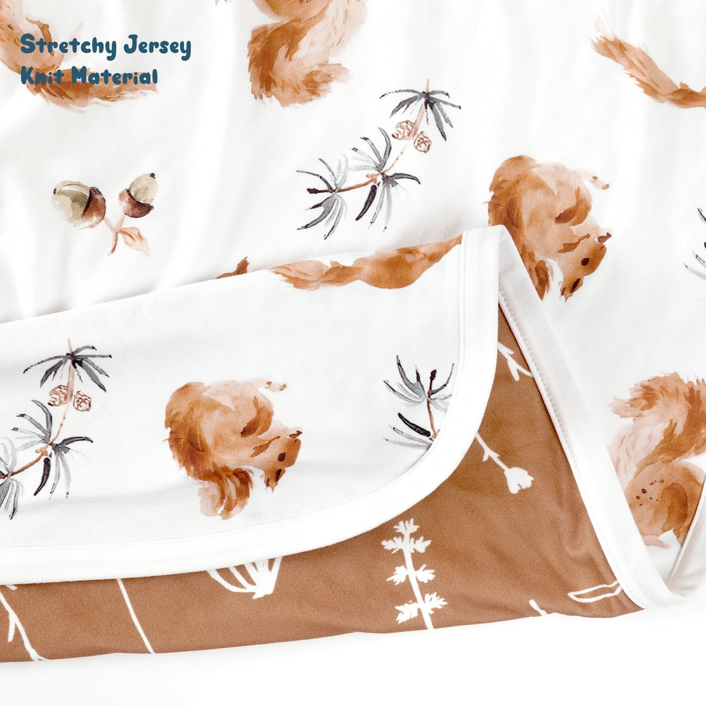 GRSSDER Baby Blankets Super Soft Stretchy Jersey Swaddle Blanket 2 Pack for Girls and Boys, Double Layer Reversible Receiving Blankets 34 x 44, Extra Large for Swaddling, Squirrel & Jungle - Image 6