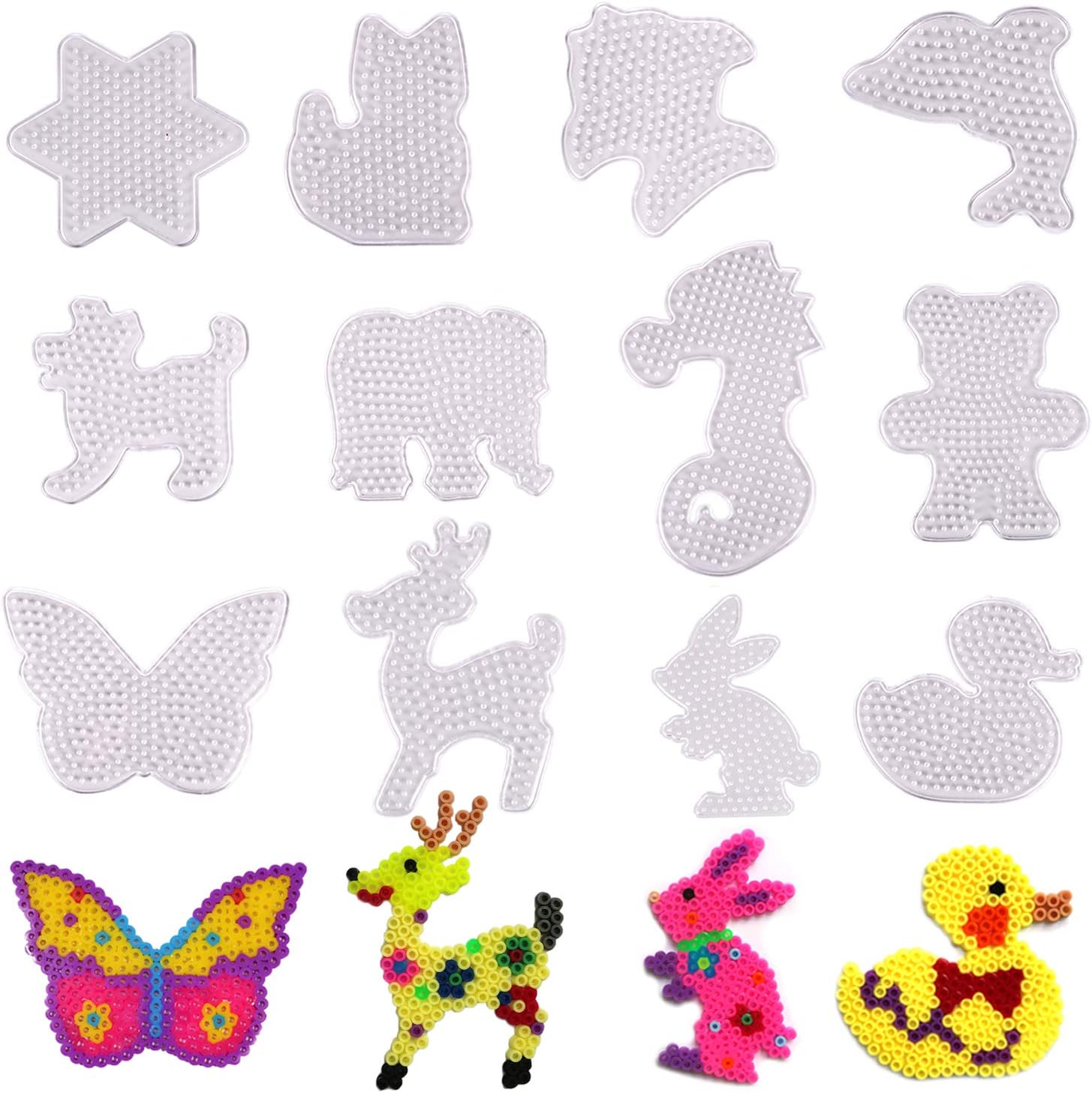 LOCOLO 12 Pieces 5mm Round Fuse Beads Pegboards Clear Animal Shape Plastic Template Beads Boards for Craft Beads