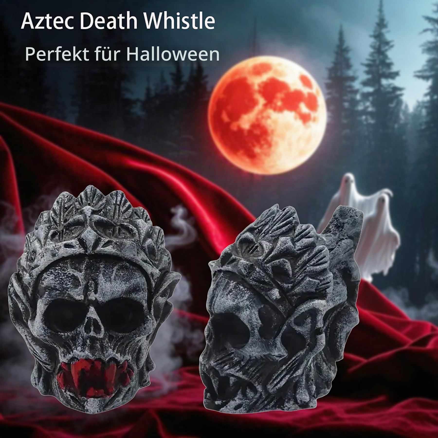 Aztekische Todespfeife – 125+ Dezibel Menschliche lauteste Schreie, antike Aztekenpfeife für Halloween, Dia De Los Muertos, einzigartige Geschenke für Horror- und Geschichtsfans (Schwarz A)