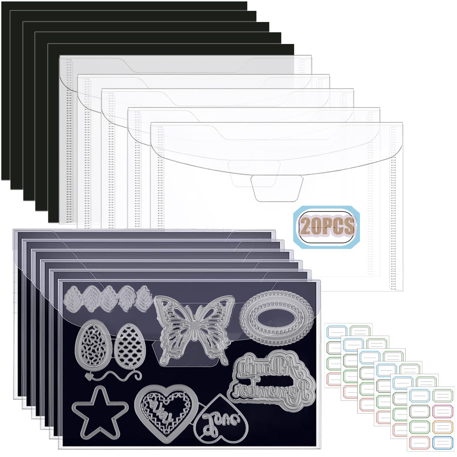 26PCS Stamp&amp;Die Storage Bag and Rubber Magnetic Sheets,0.5mm Thickeness Magnetic Sheets for Craft Storage,7x5inch Resealable Plastic Envelopes Pockets for Cutting Dies Stencil Crafts Organizer Holder