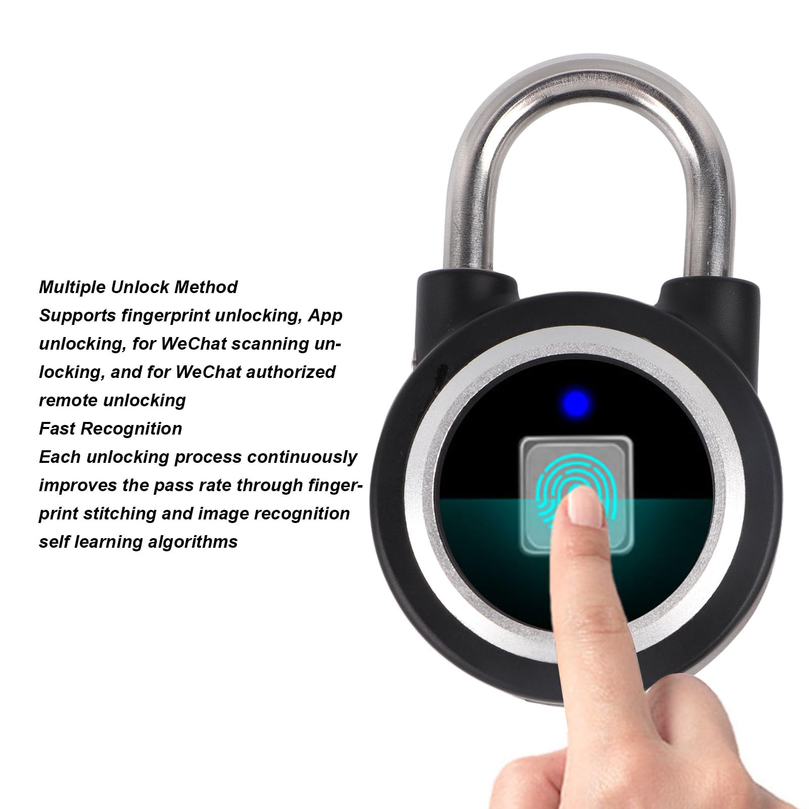 Fockety Candado de Huella Dactilar, Bluetooth IP65 Impermeable sin Llave biométrica Inteligente candado con App Desbloquear, Combinación electrónica de Bloqueo para al Aire Libre (Negro)