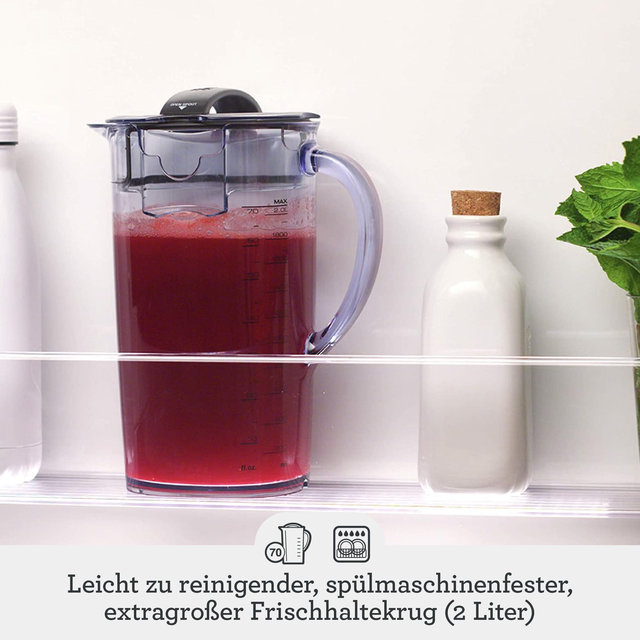 Sage - The Nutri Juicer Cold Plus - Entsafter Gemüse und Obst - 2 Liter Krug, 2 Geschwindigkeitseinstellungen, 88-mm-Einfüllschacht - Obstpresse, Schnell, direkt ins Glas - Gebürsteter Edelstahl