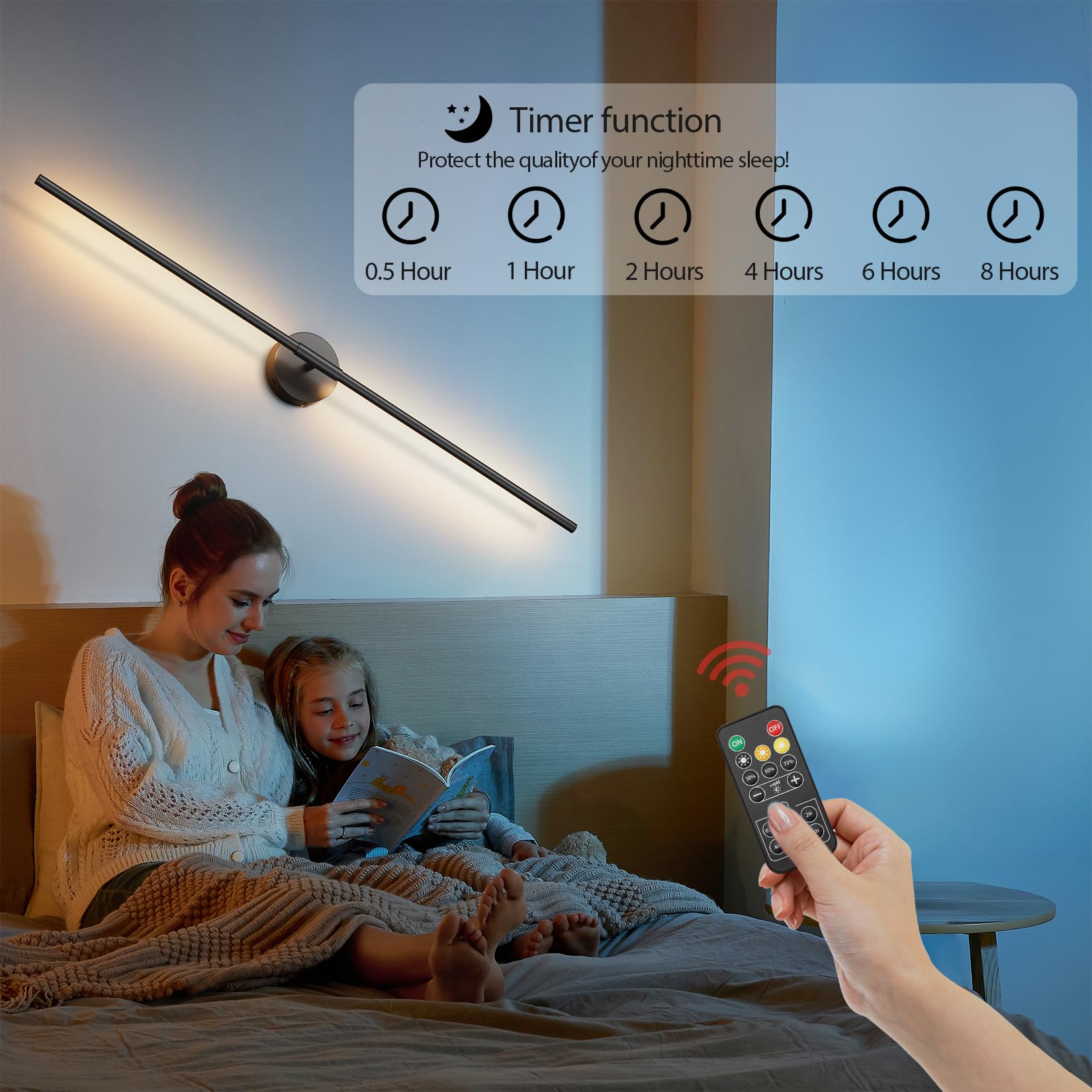 Klighten 2 Stück 6W LED Akku Kabellose Wandlampe Dimmbar und Timer Funktion, 100m Schwarz Wandleuchte Wiederaufladba mit Fernsteuerung, für Schlafzimmer Wohnzimmer Treppenhaus, 3000K/4000K/6000K