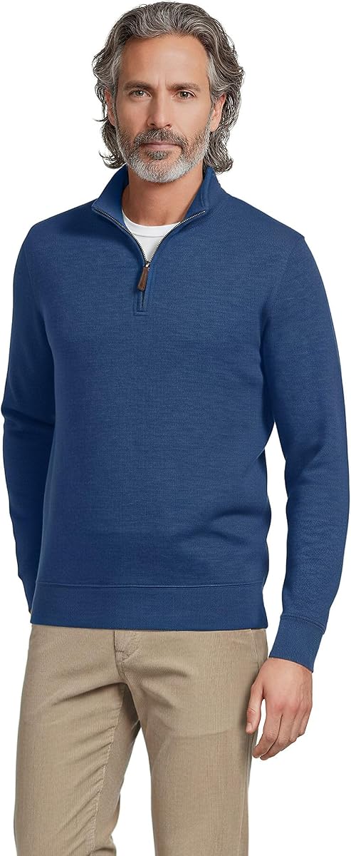 Lands' End Men's Quarter Zip Pullover Sweater | 60% Cotton and 40% Polyester, French Rib Knit, Pieced Collar, Traditional Fit, Business Casual, Big and Tall