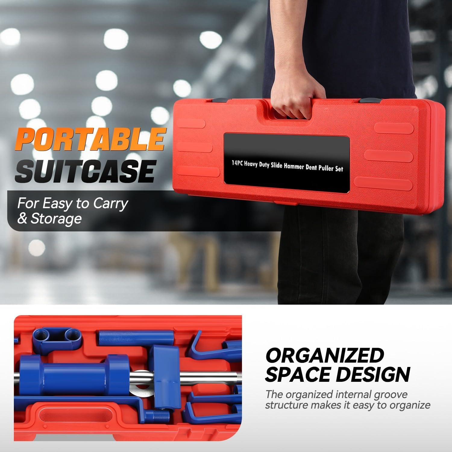 Auto Dynasty 14pcs Slide Hammer Set Car Dent Remover Tools Slide Hammer Dent Puller Set Auto Body Dent Removal Kit Repair Frame Set Car Dent Remover Tools for Cars Trucks More