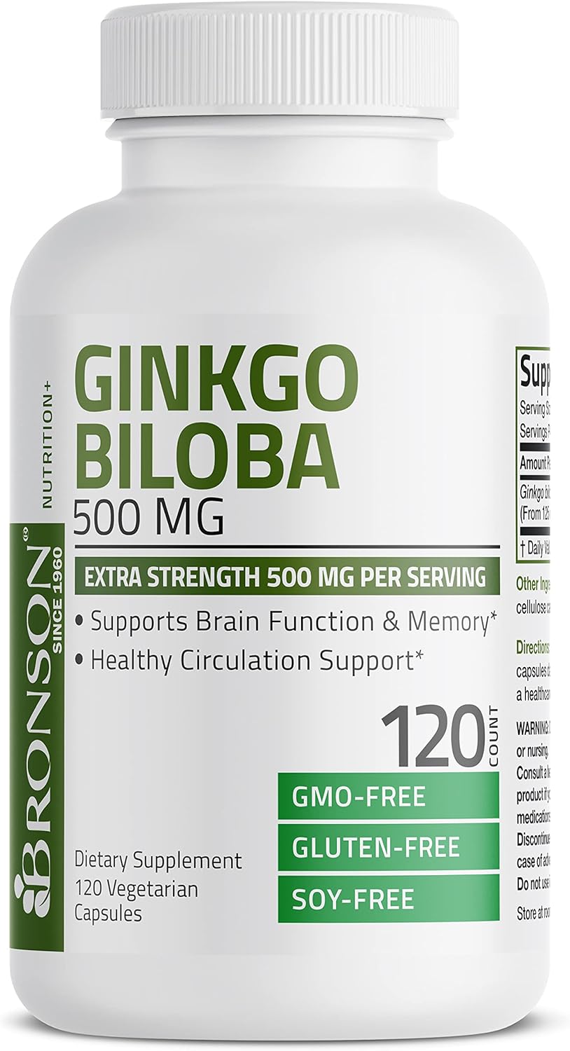 Bronson Ginkgo Biloba 500mg Extra Strength 500mg per Serving - Supports Brain Function & Memory Support, 120 Vegetarian Capsules : Health & Household