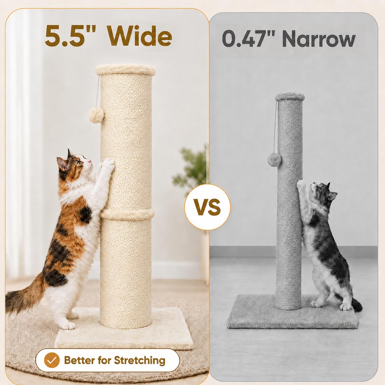 PAWSCRAT Tiragraffi per gatti alto 81 cm, diametro 14 cm, in sisal naturale, resistente ai graffi e durevole, per gatti interni, protegge i tuoi mobili, beige