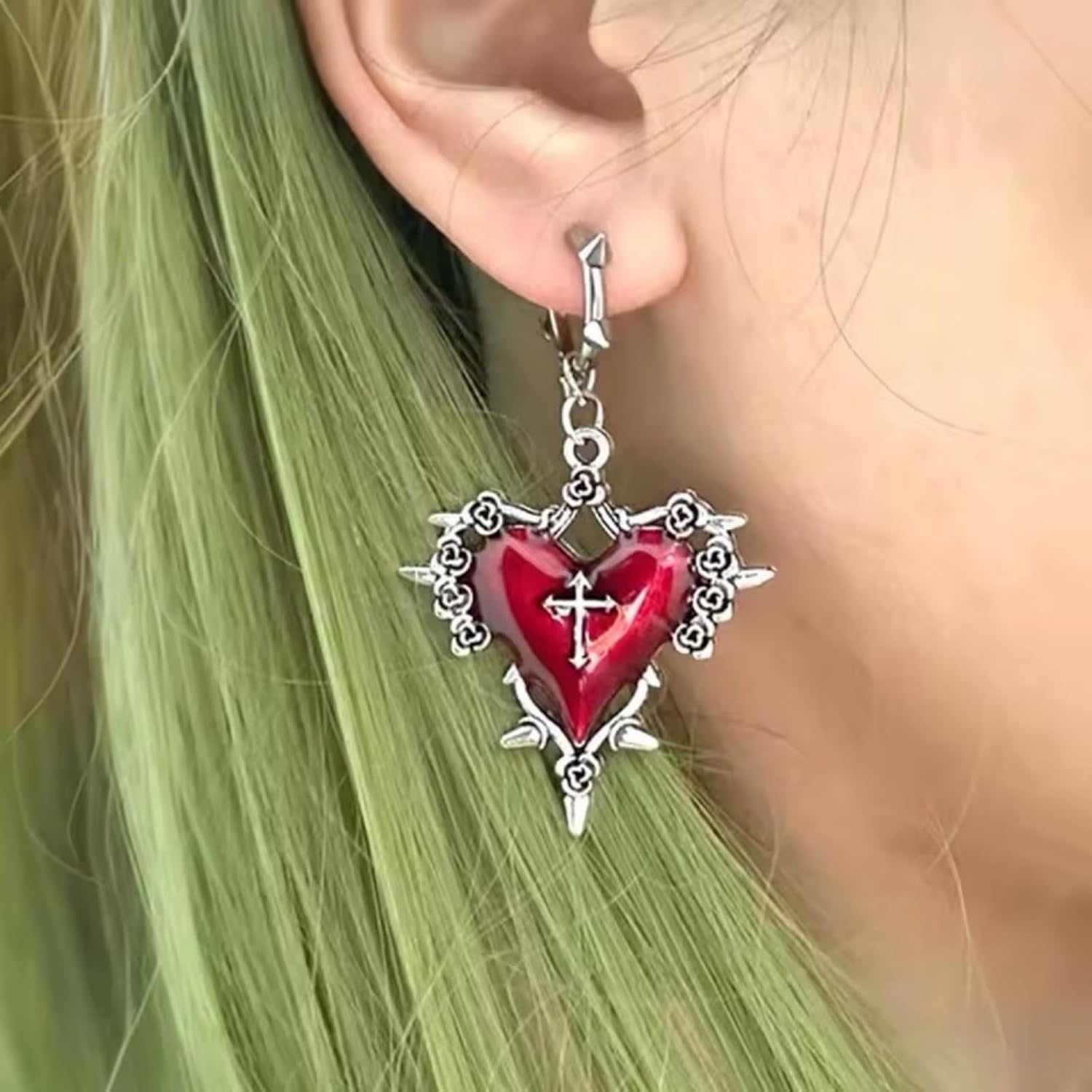 Gothic Heart Earring for Women Vintage Halloween Dark Punk Heart Cross Earring Victoria Goth Witch Vampire Jewelry Accessories - Image 2