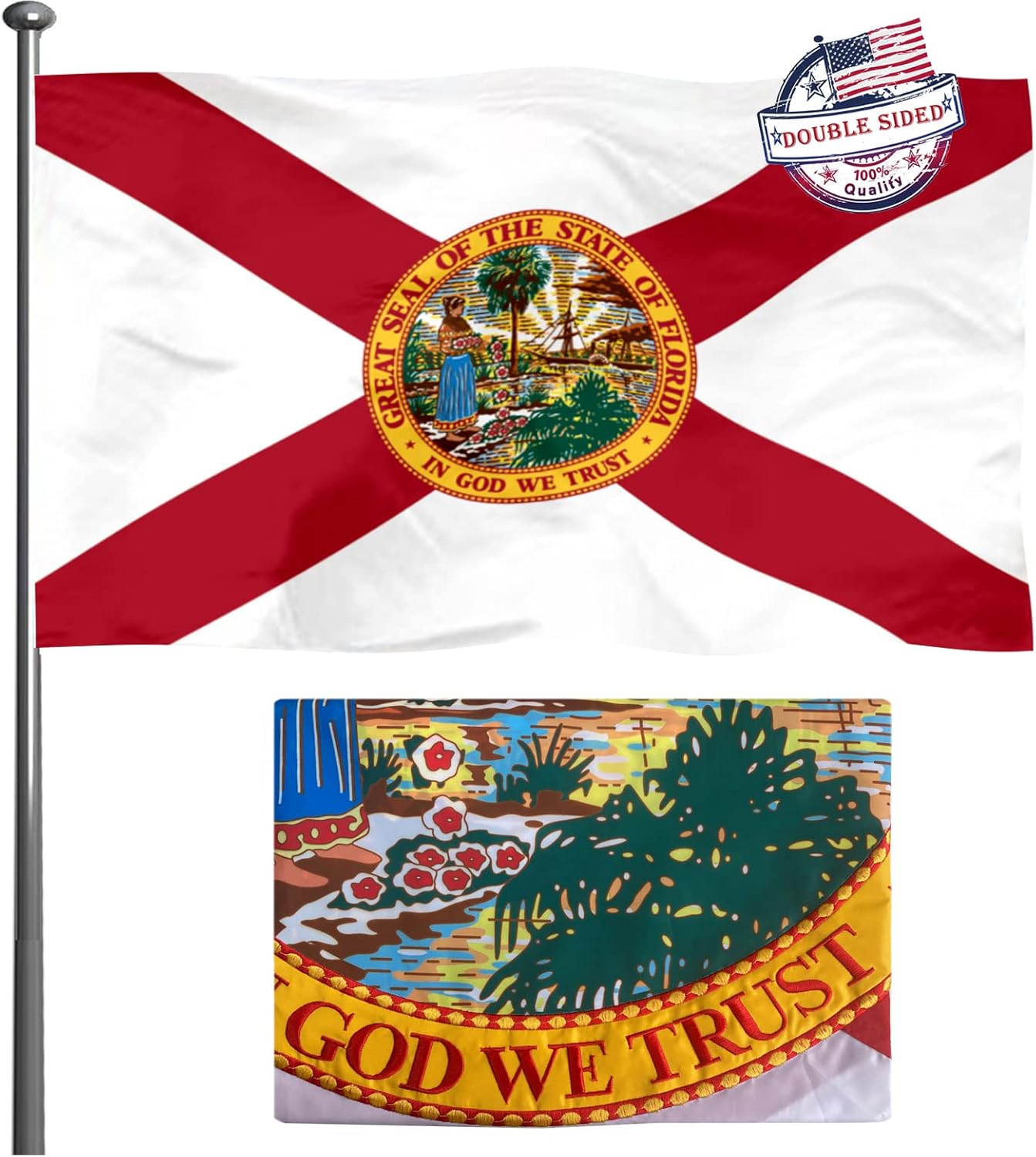 Florida Flag 3x5 Double Sided Embroidered- Heavy Duty Florida State Flag Super Durable 4 Rows Stitched Edge Canvas Header with 2 Brass Grommets