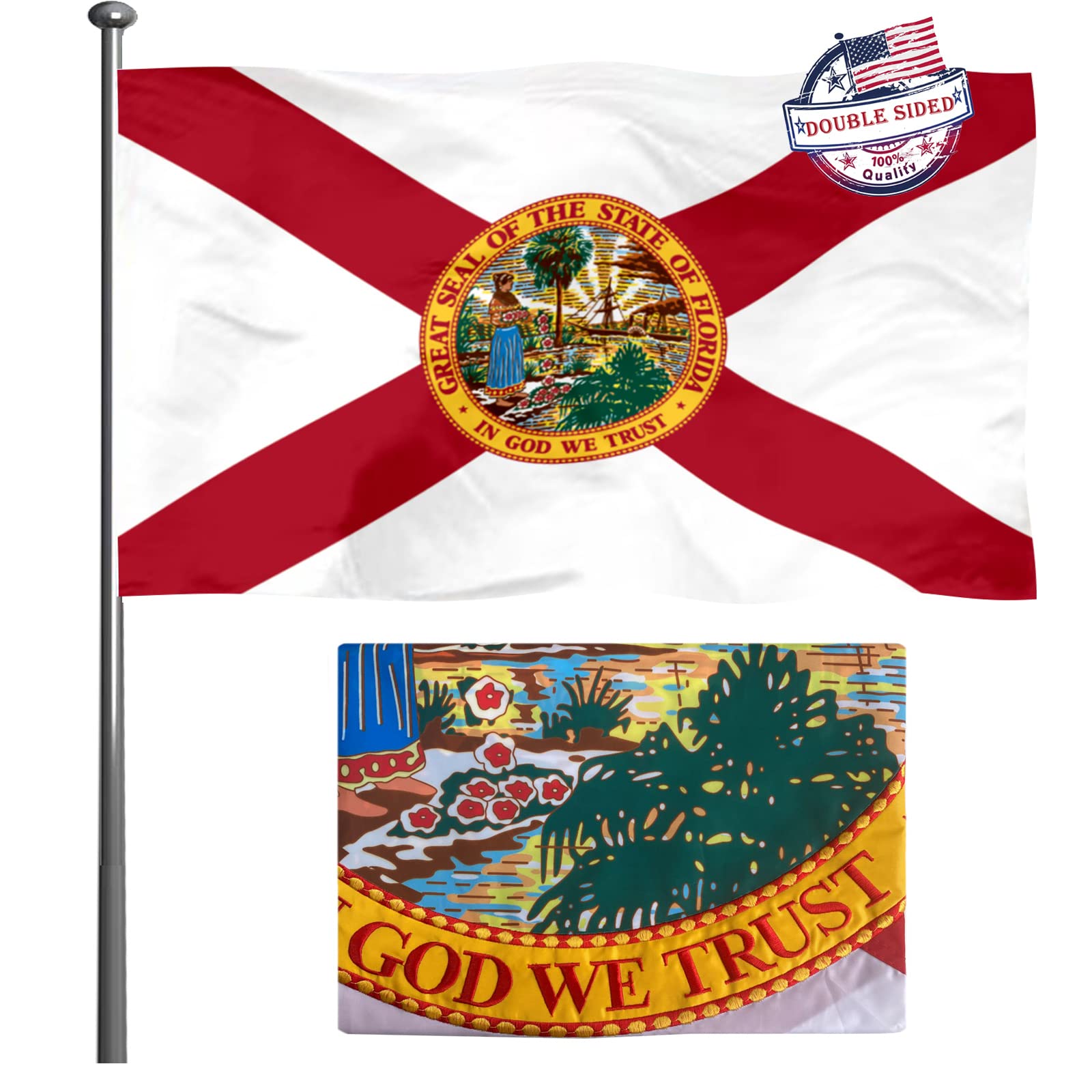 Mosprovie Florida Flag 3x5 Double Sided Embroidered- Heavy Duty Florida State Flag Super Durable 4 Rows Stitched Edge Canvas Header with 2 Brass