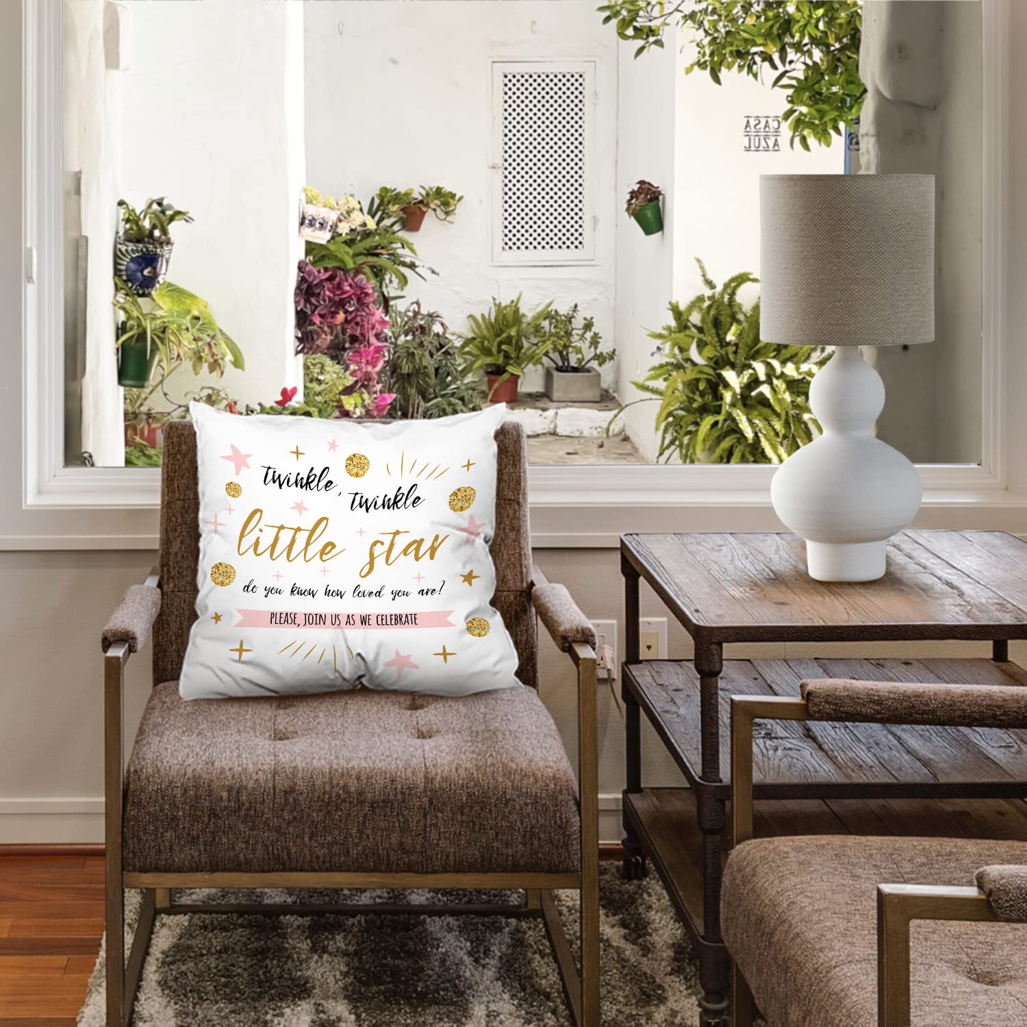 BaoNews Gift for Kids Throw Pillow Covers,Gold Pink Twinkle Twinkle Little Star Cushion Cover Digital Blended Hidden Zipperl Decorative Pillowcases for Hair Skin Square 18X18 in 2 Pcs