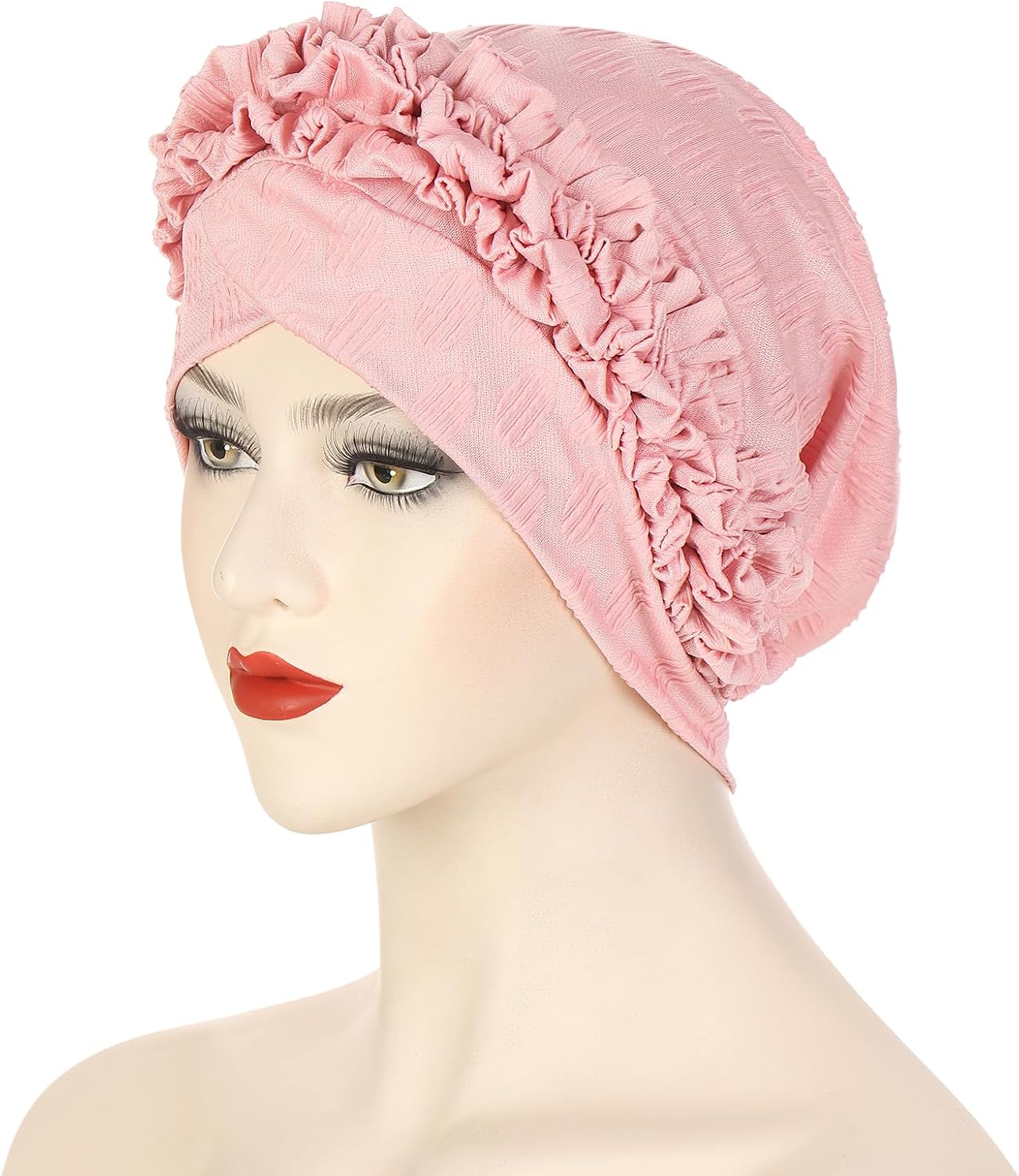 Skull Beanie for Women Ruffle Pre-Tied Chemo Solid Flower Turban Headwear image 2