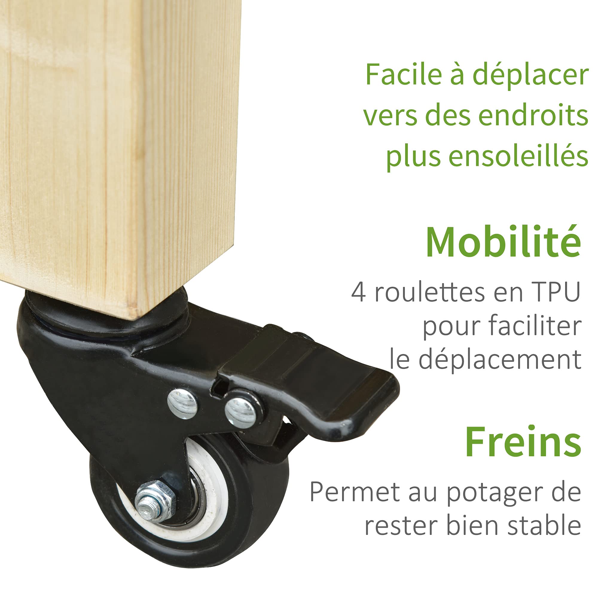 Outsunny Jardinière sur Pieds Carré Potager sur roulettes | Étagère, Inserts d'Irrigation, Feutre de Drainage Inclus, Bois Massif Sapin