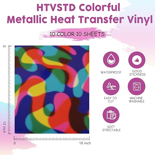 Miniatura 2 de HTVSTD Rollo de vinilo dorado HTV de transferencia de calor, 12 pulgadas x 8 pies, vinilo metálico dorado HTV para planchar, para telas, vinilo