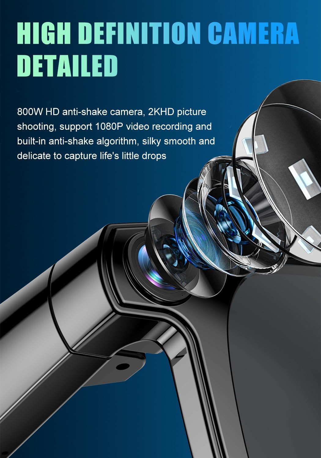 Smart Camera Glasses for Men & Women, Bluetooth Video Glasses with Open Ear Sound Mic & Speakers, Intelligent Touch,Magnetic Charging (Include Black Lens)