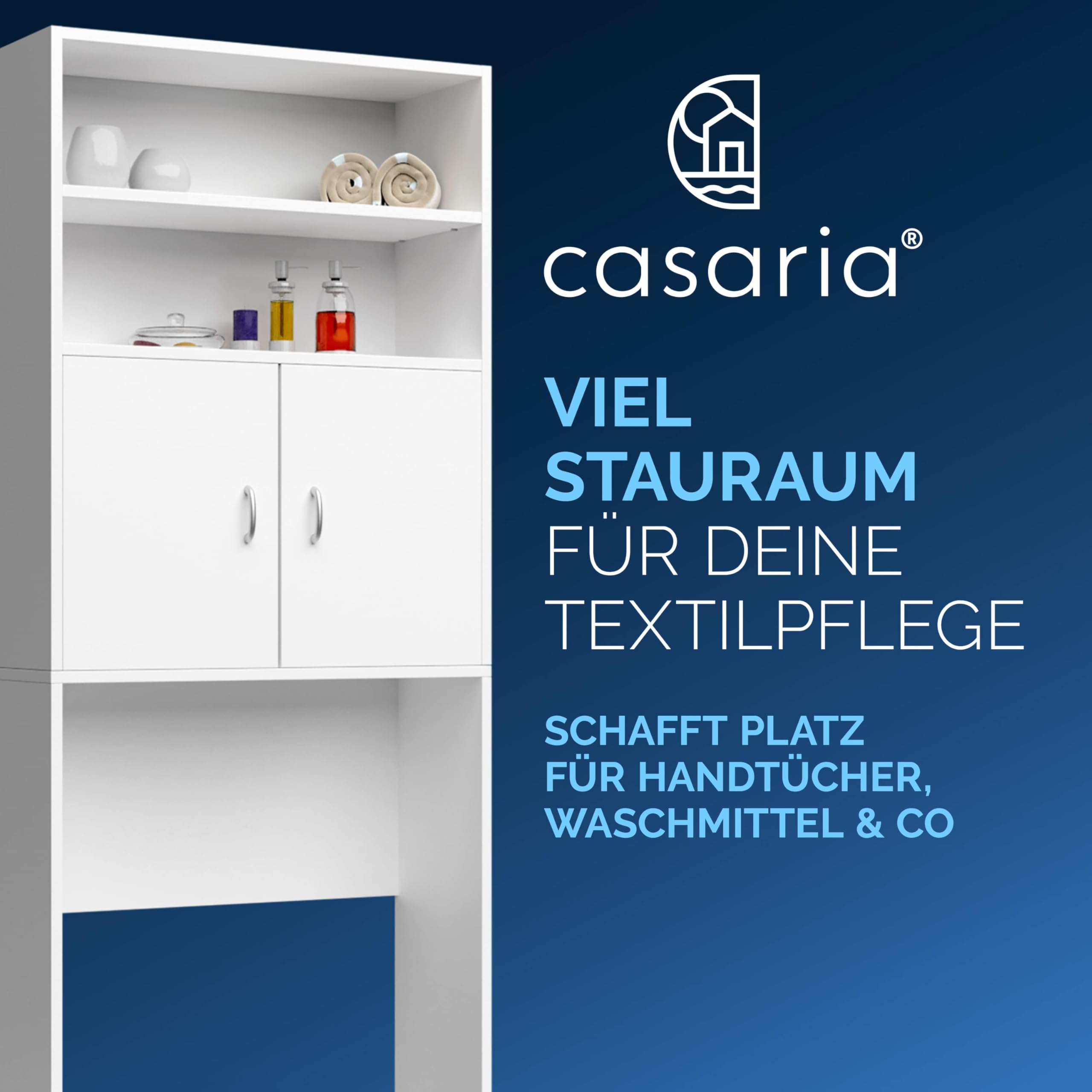 Casaria® Waschmaschinenschrank 185x63x20cm 2 Türen Badschrank Hochschrank Badezimmer Waschmaschine Überbau Bad Regal Weiß