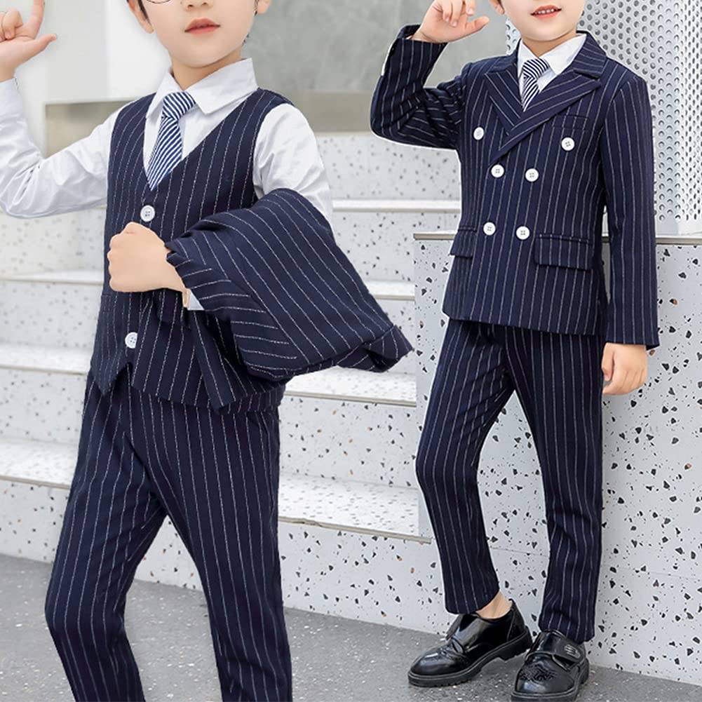 HONGBI Traje de Boda para Niños Graduación Traje,Traje Formal de Rayas de Chico,Bebés Niños Conjunto de Traje Elegante para Ceremonia Bautizo Comunión,2-12 Años Niños Traje de Esmoquin Ajustado