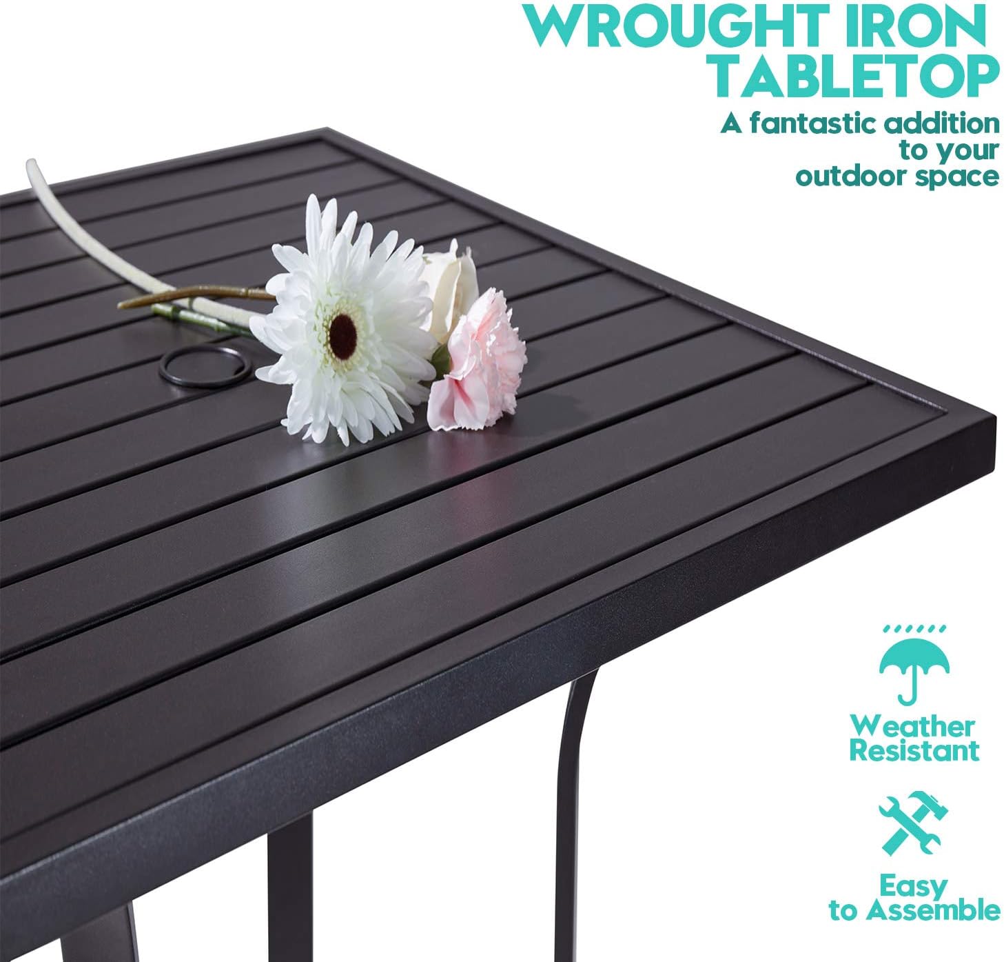 VICLLAX Patio Bar Table Outdoor Metal Bar Height Bistro Table with Umbrella Hole, Black : Patio, Lawn & Garden