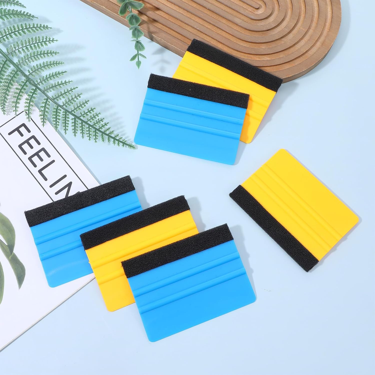 100 Pcs Squeegee for Vinyl Decals, 4 Inch Felt Edge Scraper Applicator Tool for Car Window Tint, Windshield Glass Cleaning, Wallpaper Installation - 50 Blue & 50 Yellow