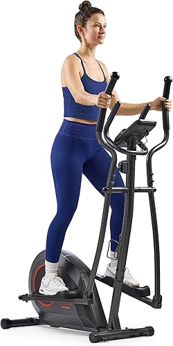 Sunny Health & Fitness Smart Upright Elliptical wPulse Sensor Built-in, Indoor Full-Body Cross-Training & Cardio Exercise Machine for Home, Free