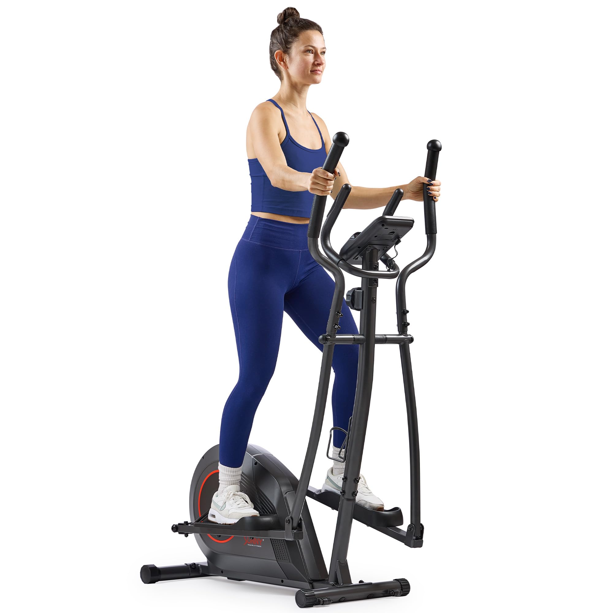 Smart Upright Elliptical w/Pulse Sensor Built-in, Indoor Full-Body Cross-Training & Cardio Exercise Machine for Home, Free SunnyFit App Connection, Optional Long Stride Length