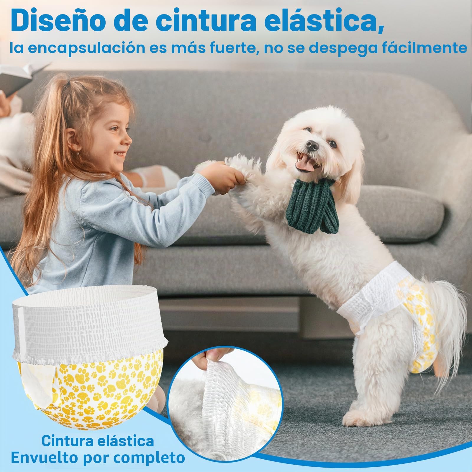 Pañales Desechables L-30 para Perros, Cintura elástica de 360 Grados, se Adapta a Cintura de 30 a 50 cm, pañales Grandes para Calor, período, incontinencia, Entrenamiento