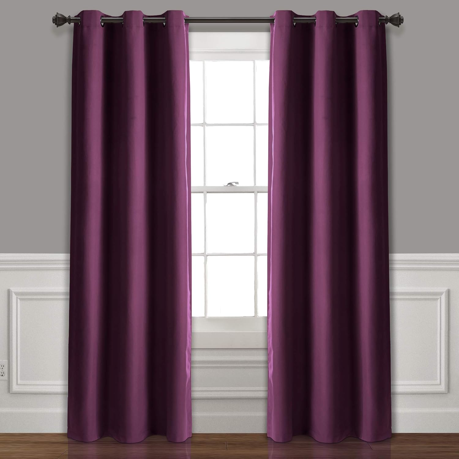 Lush Decor Absolute Blackout Curtains Plum Insulated Grommet Window Curtain Panel Pair | Light Filtering, Energy Efficient, 84” x 38”