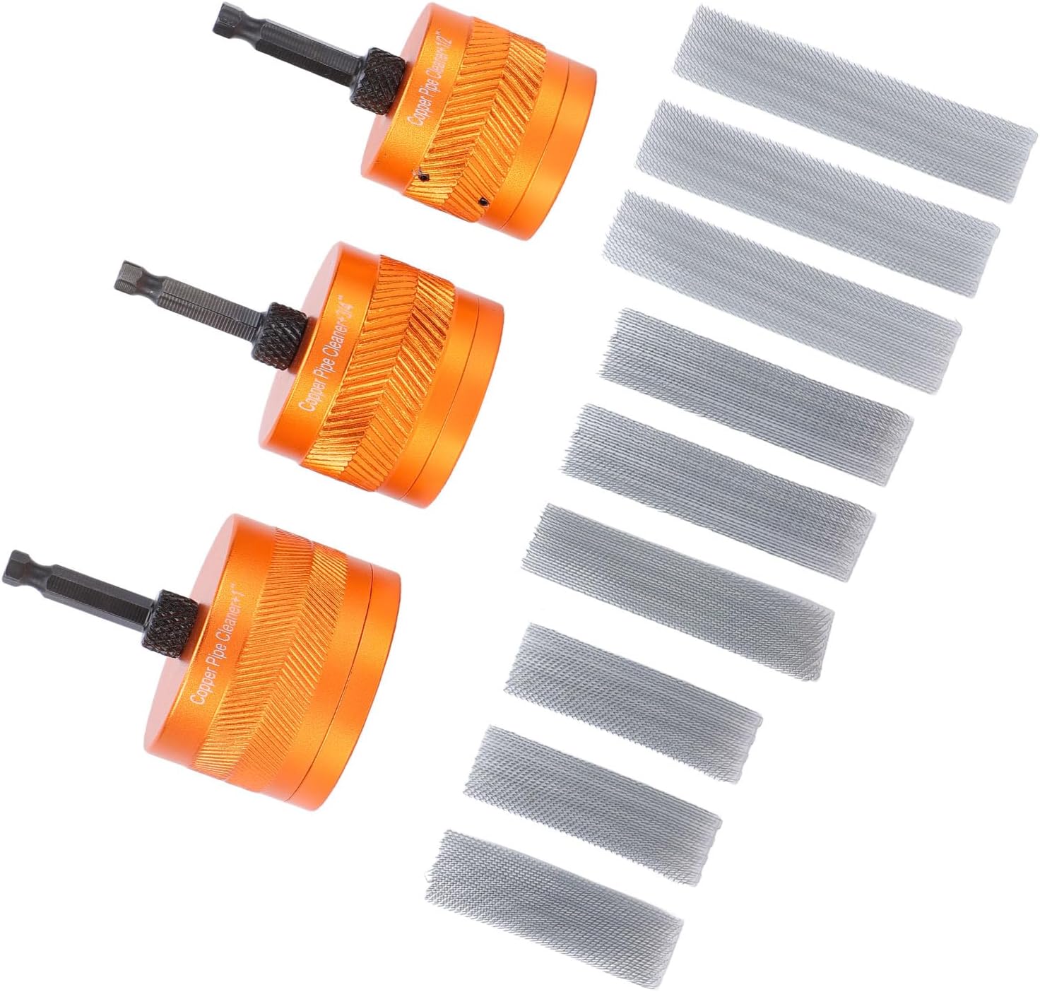 Copper Pipe Cleaner Set, 1/4 Inch Hex Shank Drill Compatible Copper Pipe Brush Set, Hex Shank Cleaner with 9 Brush Strips for 1/2 3/4 Inch Pipes