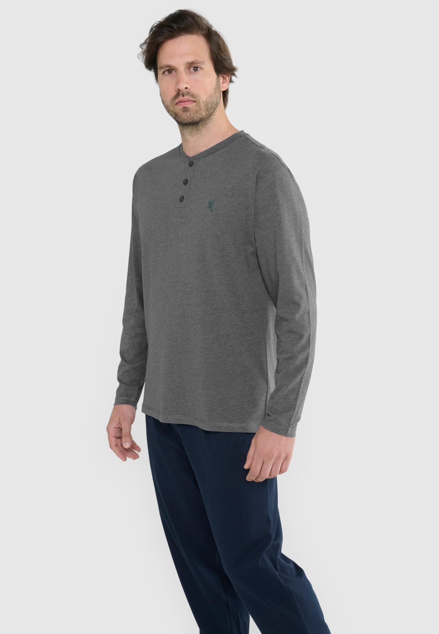 El Búho Nocturno Camiseta Pijama Hombre Manga Larga Lisa Parte Arriba Pijama, 85% Algodón, 15% Viscosa, Gris 7528, XL