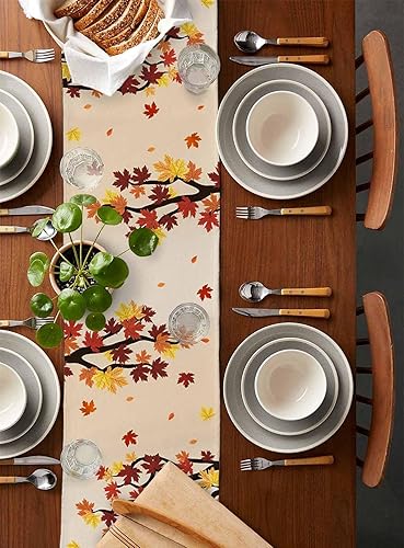 Miniatura 2 de Camino de mesa de gnomos de Acción de Gracias, calabazas azules, 48 pulgadas de largo, hojas de árbol de arce de otoño, camino de mesa auxiliar,