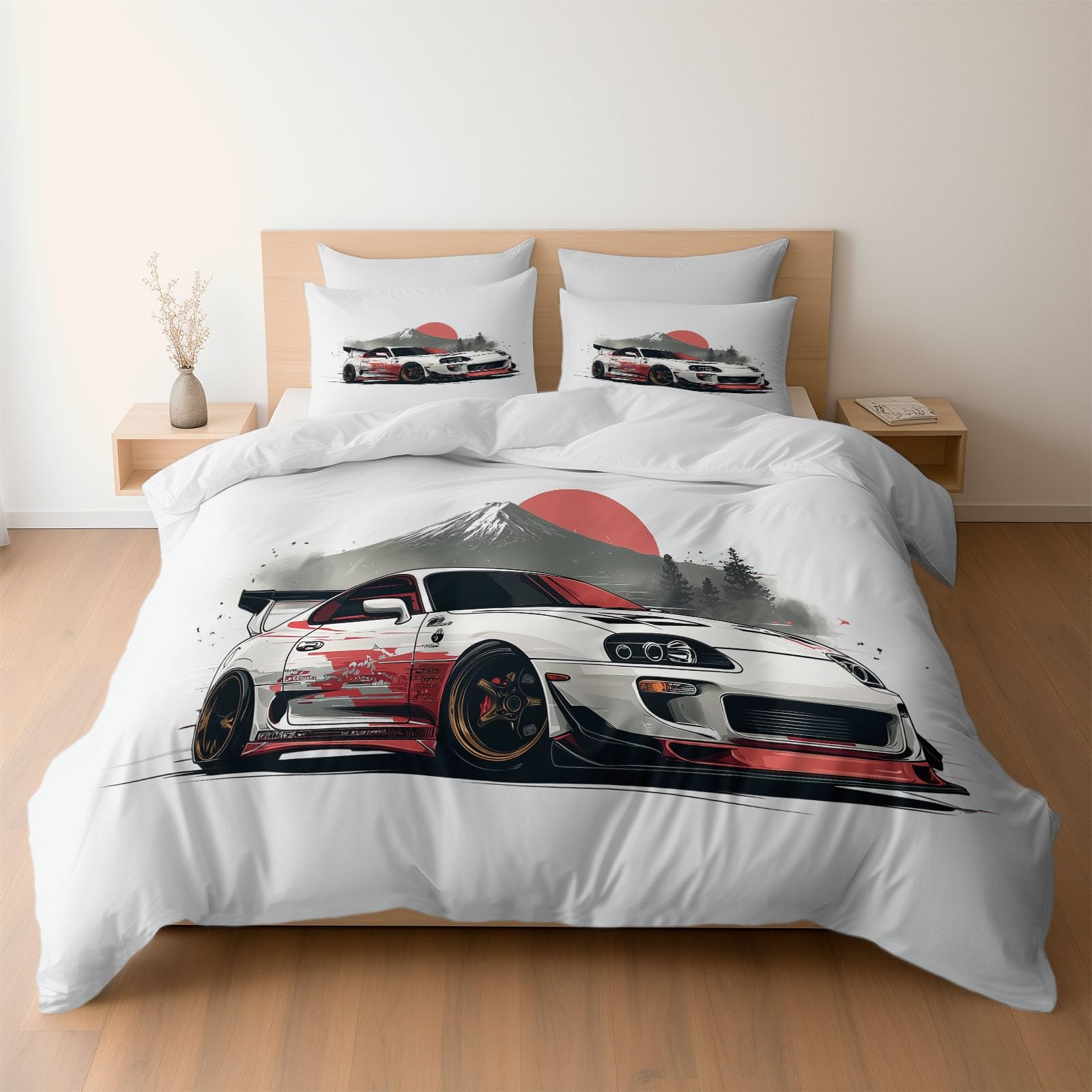 Parure de lit 200x200cm blanche anime japonais housse de couette voiture douce