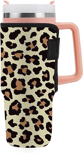 HYTURTLE Funda aislante de neopreno con estampado de leopardo, taza de 40 onzas con asa, accesorios para vaso de 40 onzas con asa, protector de taza
