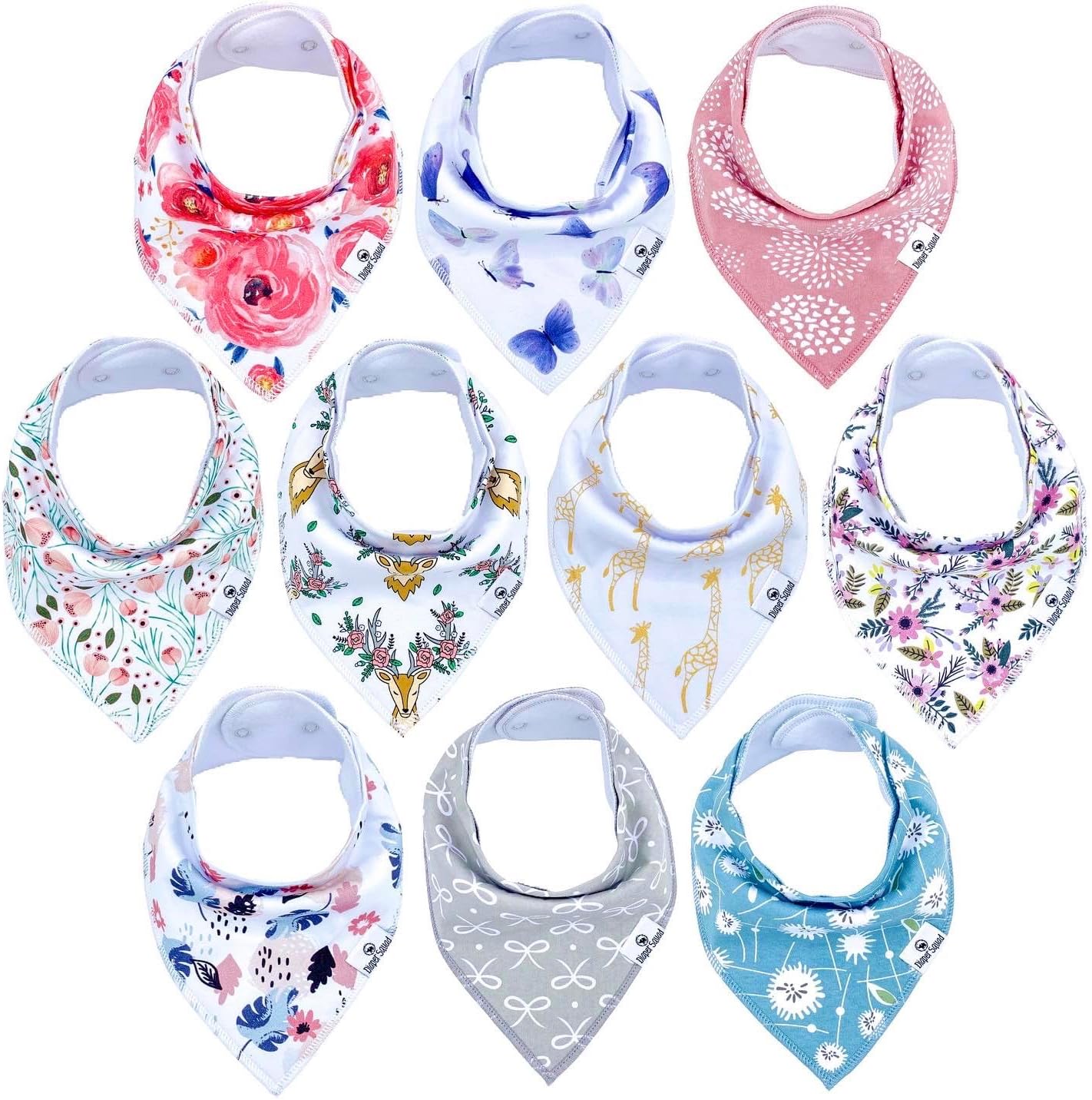DiaperSquad's 100% Organic Cotton Baby Drool Bibs, Super Absorbent & Adjustable Baby Bibs for Drooling and Teething