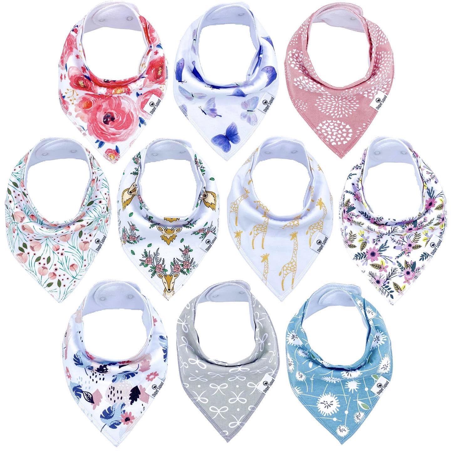 DiaperSquad's Organic Baby Drool Bibs | Super Absorbent & Adjustable Baby Bibs for Drooling and Teething | 100% Soft Cotton