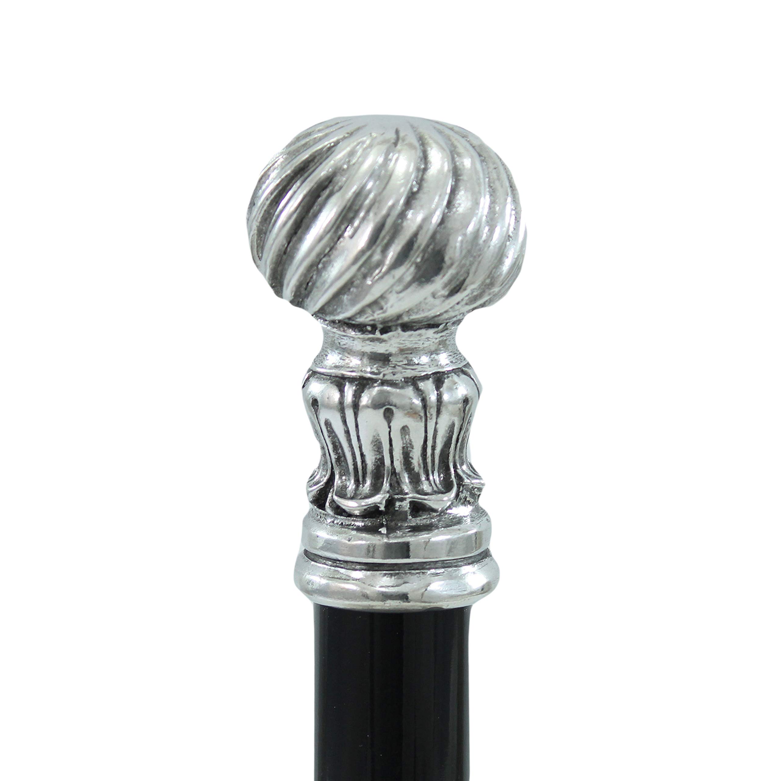Bastón de paseo elegante negro dandy madera peltre plata (-)
