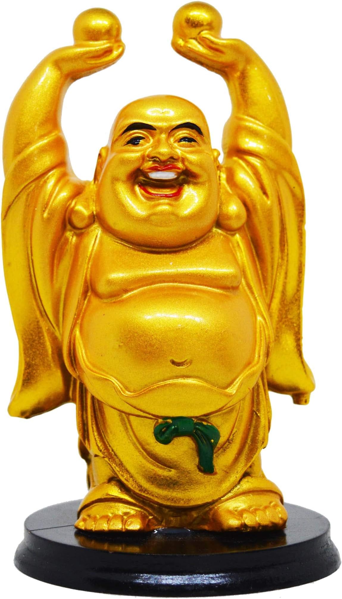 Saubhagya Global Polyresin Golden Set of 1 Holding Two Balls Happy Man, Small Size, Height-10cm for Office Decor, Home Decoration