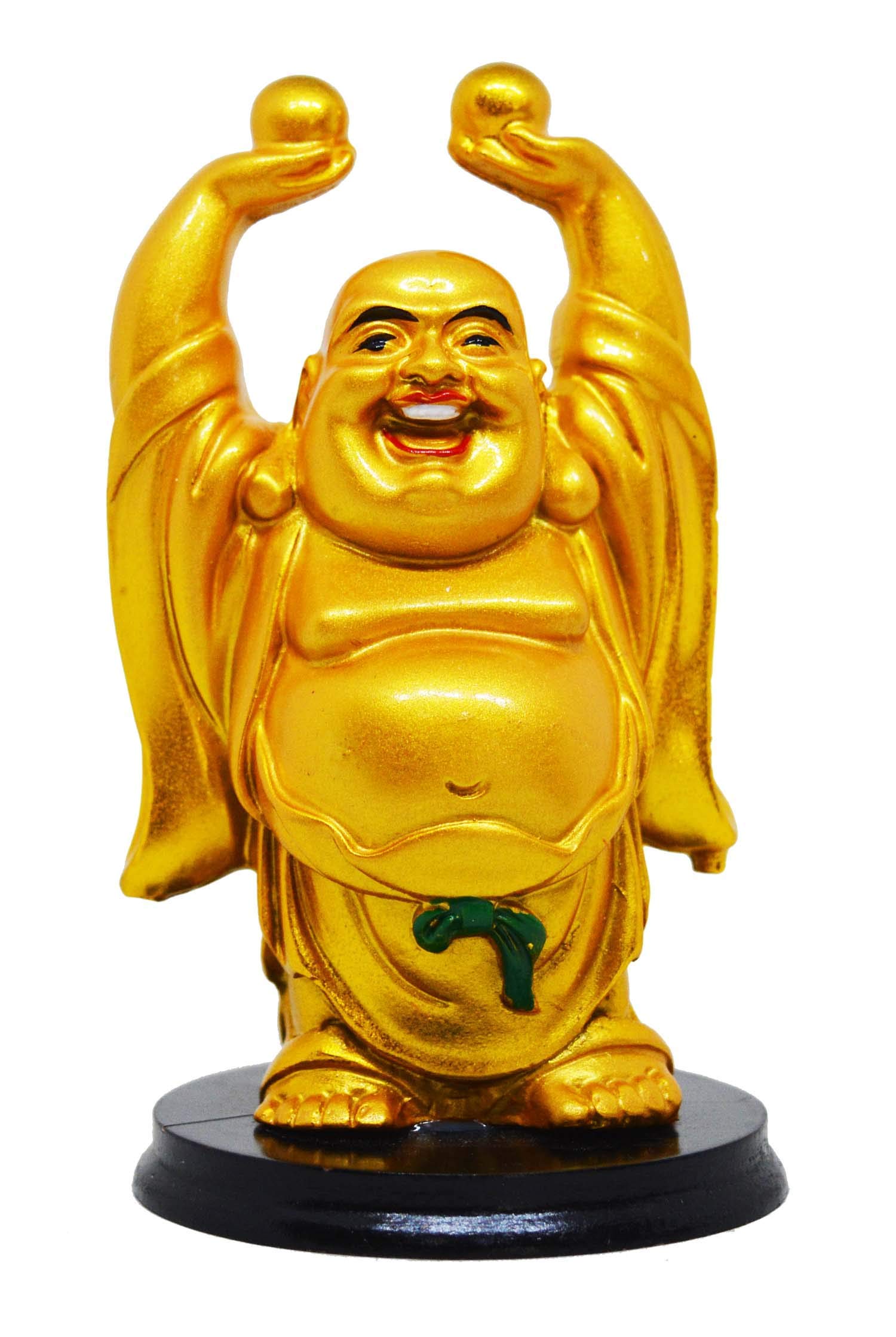 Saubhagya Global Polyresin Golden Set of 1 Holding Two Balls Happy Man, Small Size, Height-10cm for Office Decor, Home Decoration