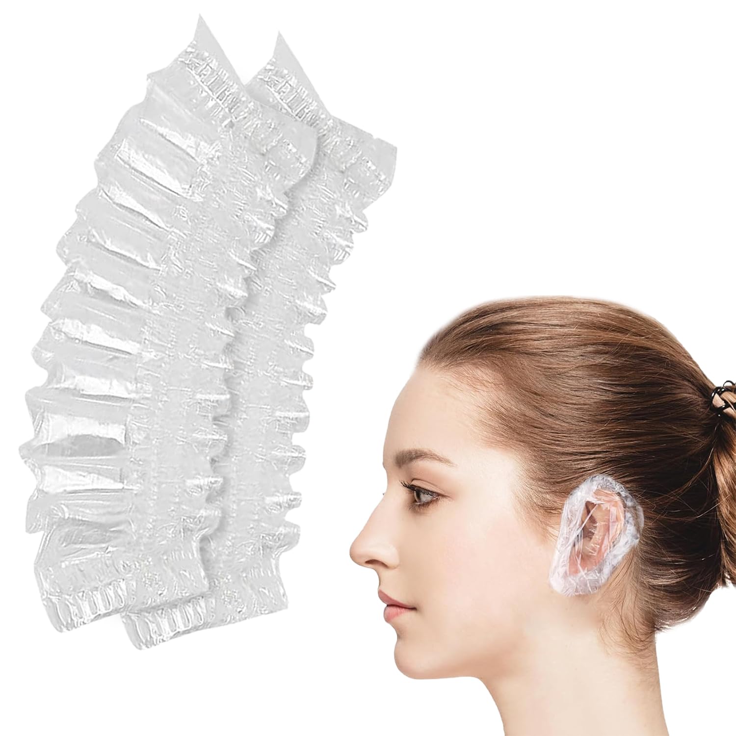 GLUN® Disposable Ear Protectors, Pack of 200, Waterproof Ear Covers for Hair Dye, Shower, Bathing, Ear Protecter Elastic Closing