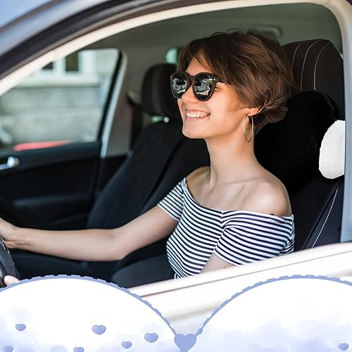 Miniatura 2 de Macarrie 2 almohadas de felpa en forma de corazón con alas de ángel, almohada para reposacabezas de automóvil, almohada suave y cómoda para asiento