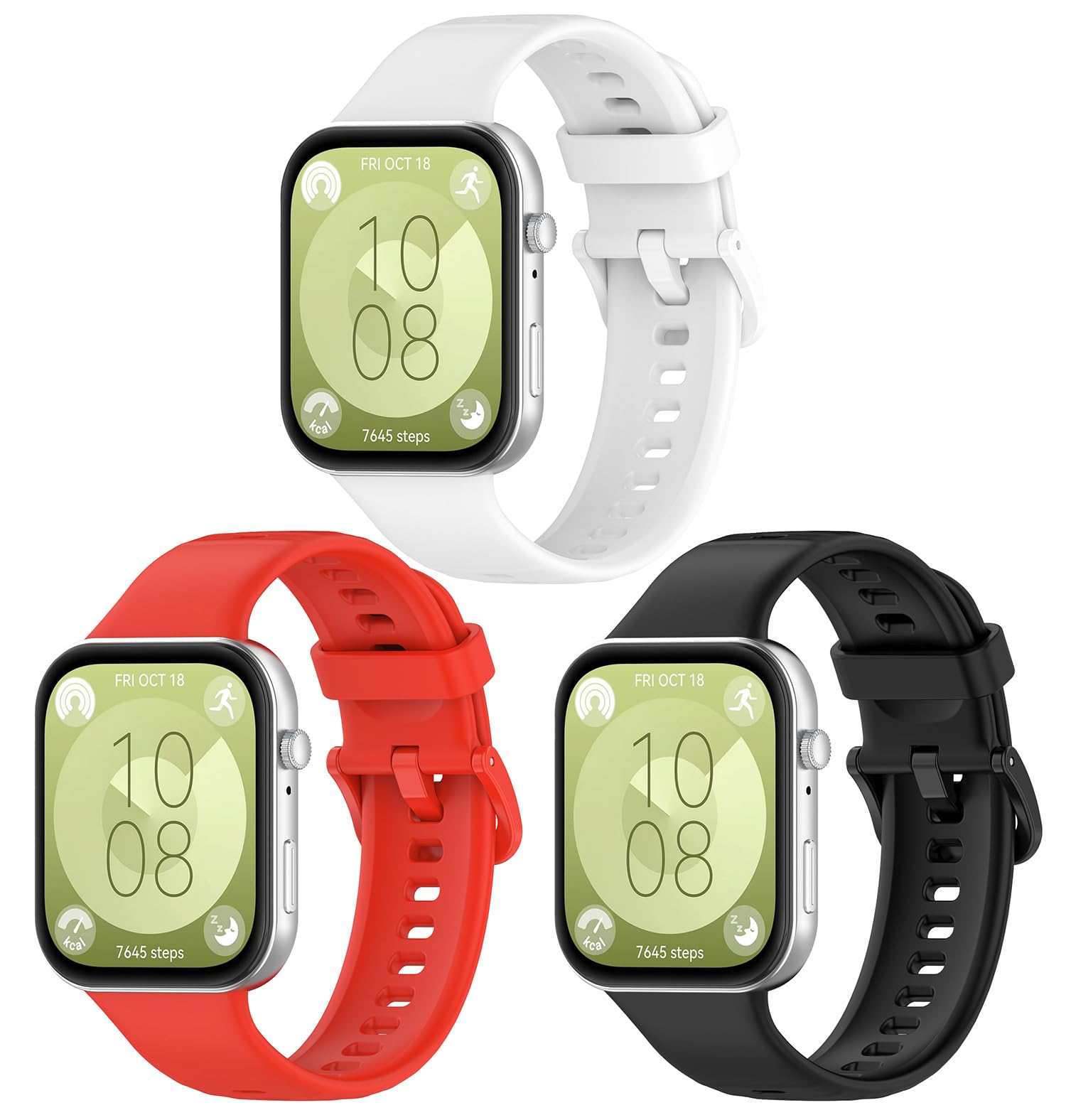 TenCloud 3Pack Band Compatible with Huawei Watch Fit 3 Band (Not for Watch Fit/Fit2) Strap Silicone Lightweight Sport Wristband Intended for Huawei Watch Fit3 (Black,White,Red)
