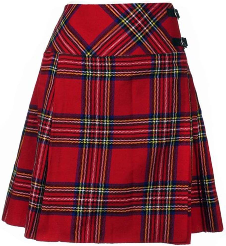 Ladies 20” Knee Length Modern Pleated Kilt Skirt - Royal Stewart - Women's Adjustable Leather Buckle High Rise Kilt