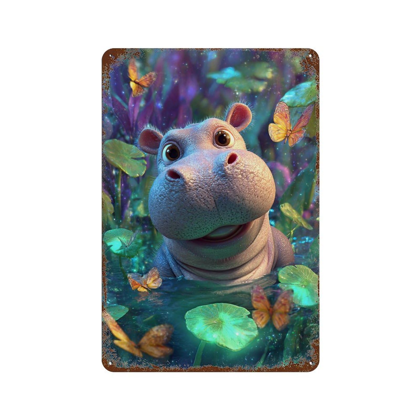 Jungle Hippo Adventure 11.8"x7.9" Retro Metal Sign, Old School Wall Decor for Office, Studio And Wall Decor