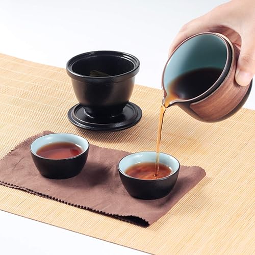 Miniatura 2 de Mini juego de tetera de cerámica de viaje chino Kung Fu tetera, 1 olla 2 tazas de porcelana con infusor de té bolsa portátil para picnic al aire