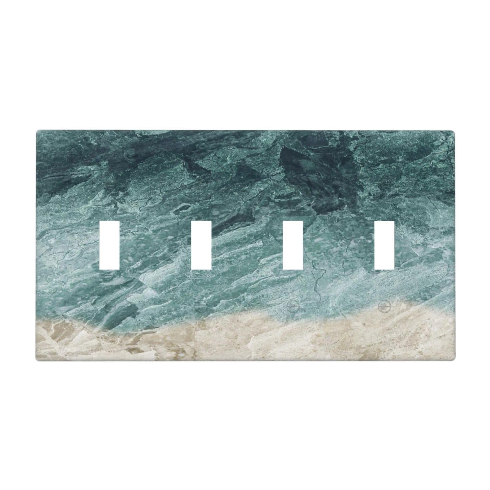 Light Switch Cover Plate Green And Beige Marble Texture 4 Gang Quad Toggle Decorative Switch Plate Covers Electrical Outlet Cover Wall Plate For Bedroom Cabin Decor