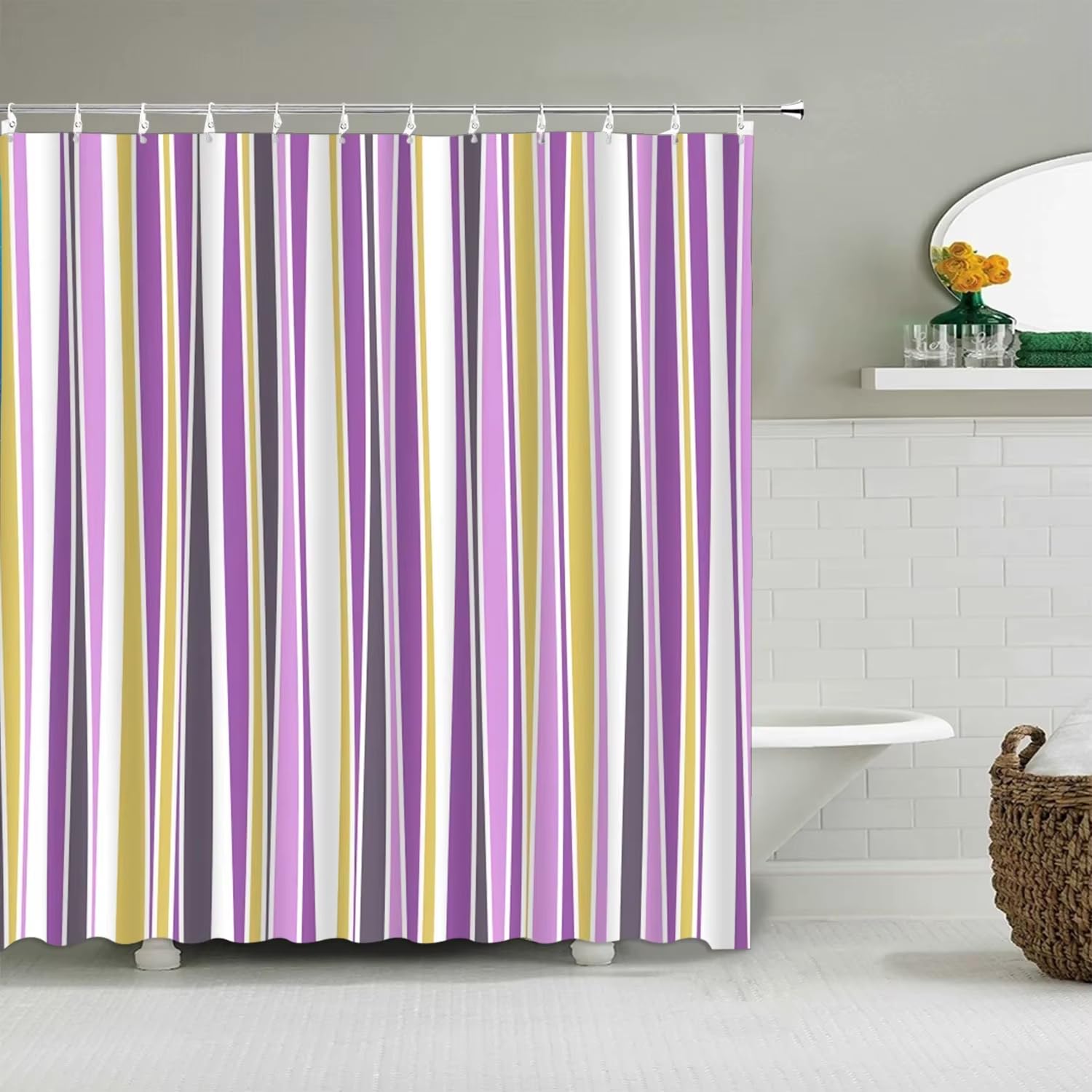 Rideaux de Douche à Rayures Verticales colorées, Rideau de Douche géométrique créatif, Accessoires de Salle de Bain Modernes et minimalistes en Tissu (244 x 200 cm/L x H/Multicolore 5)