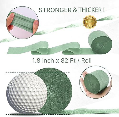 Miniatura 6 de PartyWoo Serpentinas de papel crepé verde salvia, 4 unidades, 328 pies, paquete de serpentinas de papel crepé verde oliva eucalipto arena blanco